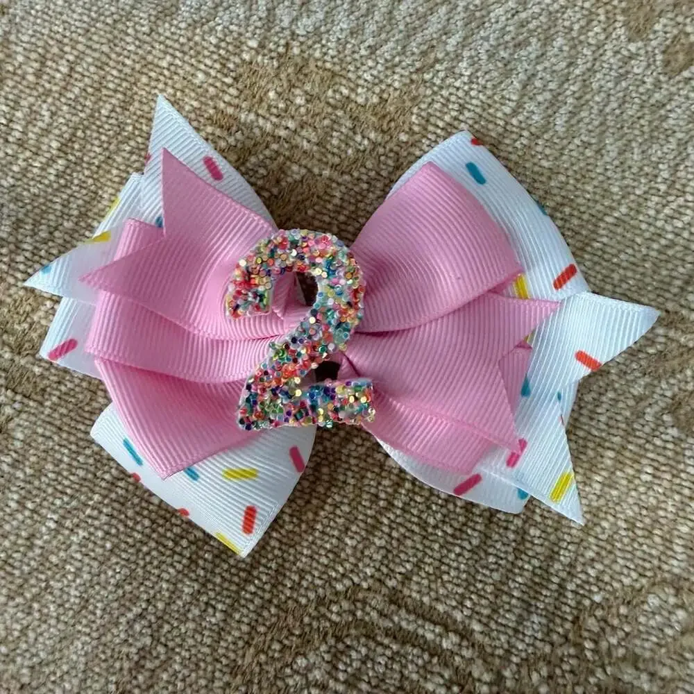 Handmade Birthday Sprinkle Hair Bow With Number 2